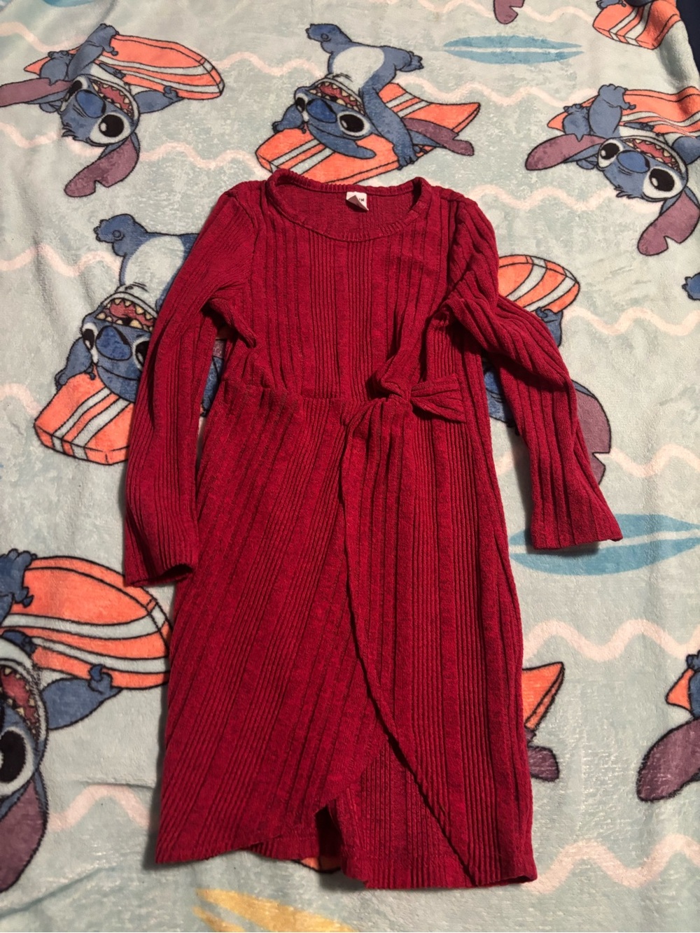SHEIN Red Ribbed Tie-Waist Knit Dress